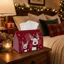 1pc Vintage Holiday Tissue Box | Multi-Functional Christmas Napkin Holder, Suitable For Home, Christmas Car Decor, Reindeer Top Hat Candy Cane Font - Seasonal Decorative Tissue Box For Living Room - Multicolor - View 11