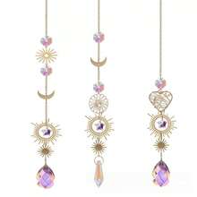 1pc/ 2PCS, Sun Moon AB Crystal Rainbow Suncatcher, Ceiling Fan Light Hanging Prism Ornament, Golden Boho Aesthetic DIY Home Decor, Pendant Gift For Bedroom Window - Sun & Moon Metal Charms - View 2