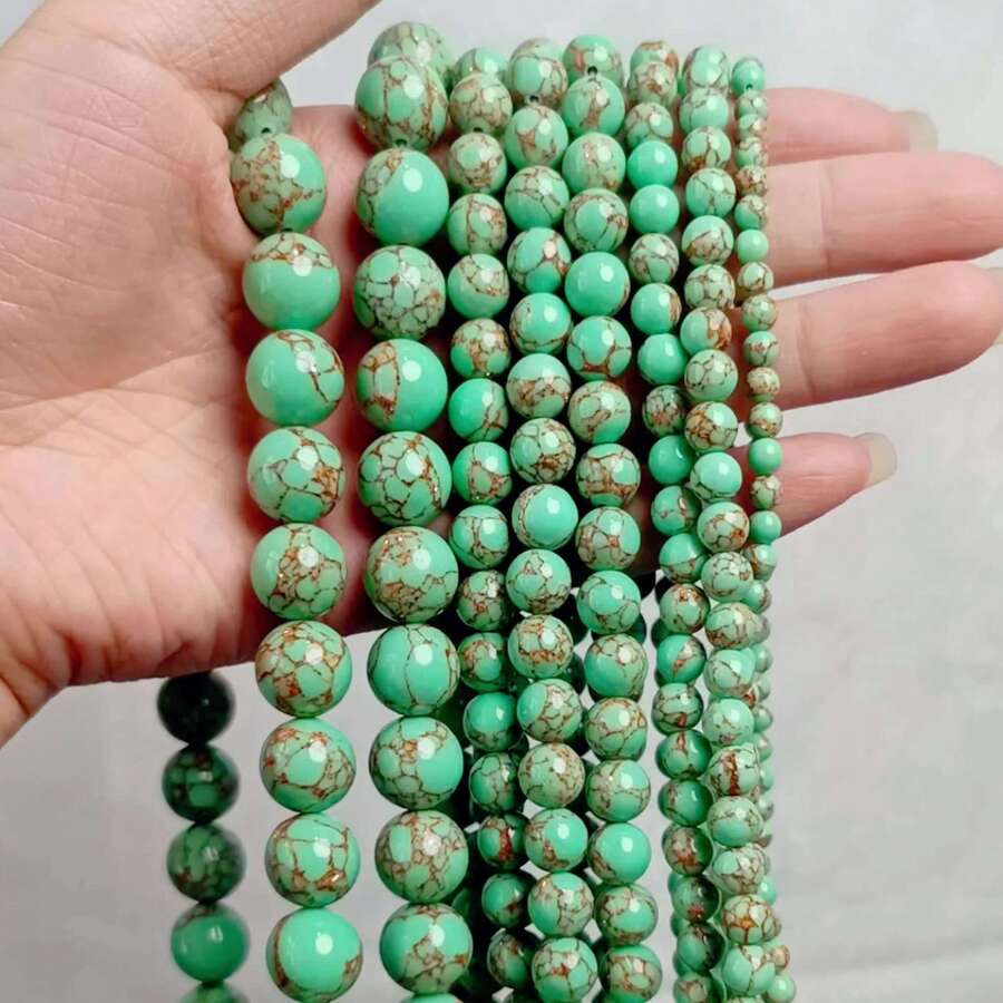 4/6/8/10mm Natural Green Gold Vein Round Beads - Loose Gemstones For ...