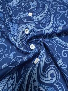 Kemeja Lengan Panjang Kancing Depan Motif Bunga Paisley Vintage untuk Wanita Musim Gugur - Biru - View 4