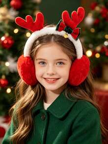 1pc Children's Reindeer Antler Bow Plush Foldable Warm Earmuffs, Cute Christmas Winter Ear Protection, Suitable For Boys And Girls Party Holiday - 1PC - View 4