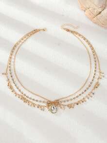 1pc Luxury Fashion Bohemian Rhinestone Water Drop Multi-Layer Chain Headband, Fashionable Women's Best Accessory Headband, Halloween, Christmas, Valentine's Day Gift Choice - Gold - View 2
