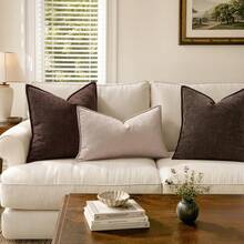 1pc (Pillow Insert Not Included) Coffee Chenille Sofa Pillow Cover, Bed Pillowcase, Neutral Nordic Farmhouse Style Soft Cushion Cover, All-Season Versatile Bamboo Joint Pattern - Coffee Brown - View 5