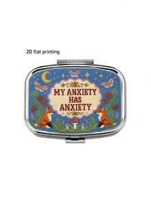 Embroidery Effect 2D Flat Pattern Pill Box With "Anxiety But Making It Cute" Text, Funny Bee Vitamin Box, Mental Health Awareness Gift, Small Jewelry Storage Box, Weekly Medication Organizer, Suitable For Daily Medication And Vitamins, Emergency Needs, Travel, Hiking Emergency Rescue, Unique Gift Choice For Halloween And Christmas - Multicolor - View 12