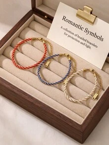 1pc 304 Stainless Steel Braided Rope Bracelet Gold Plated Color Twisted Cord Wrist Chain Waterproof Non Tarnish Daily Stackable Jewelry - Bracelet - View 7