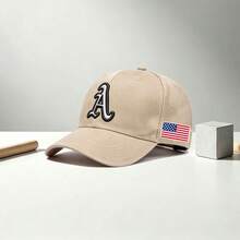 1PC Unisex Baseball Cap, Front Gothic A Embroidery, Side US Flag Patch, Adjustable Casual Sun Hat For Street & Outdoor - Multi-color - View 12