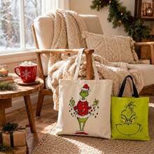 The Grinch Element Print Canvas Tote Bag, Large Capacity Commuter Shoulder Bag - Multicolor - View 10