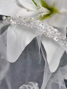 1pc Pearl Trim Lace Embroidered Bridal Veil Headband Mantilla Veil With Floral Scroll For Wedding - Off White - View 9