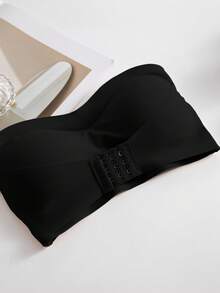 Front-Clasp Bandeau Bra, Removable Padding, Upgraded Non-Slip Silicone, Wire-Free, Criss-Cross Back Design - Black - View 11