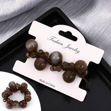 Retro Beaded Hair Scrunchie For Women, Leopard Print & Crystal Bead Elastic Hair Tie, Y2K Boho Ponytail Holder, Gift For Girls - Multicolor - View 10