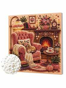 Thanksgiving Cozy Fireplace Room Pearl Art DIY Kit With Frame, Beaded Mosaic Wall Decor - A - View 5