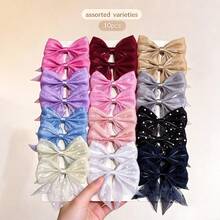10pcs Random Color Bow Hair Clips Suitable For Daily Use Hair Accessories - Multicolor - View 11