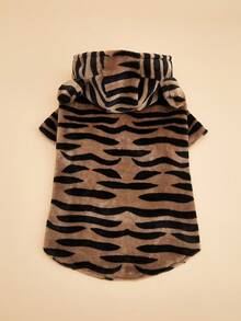 Sweatshirt Berkerudung Motif Garis Harimau untuk Hewan Peliharaan, Leher Bulat, Hangat & Nyaman, Gaya Liar yang Berani, Cocok untuk Anjing dan Kucing Kecil hingga Sedang untuk Pemakaian Sehari-hari di Dalam dan Luar Ruangan - Coklat - View 8