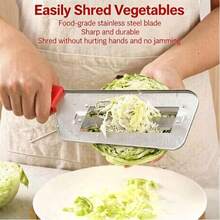 4PCS/1PC Red Handle Stainless Steel Cabbage Shredder, Handheld Vegetable Slicer For Salad, Multifunctional Kitchen Veggie Grater - Multicolor - View 1