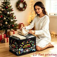 1pc Stress Relief Theme Fabric Storage Box With Flip Lid, Black Background With Colorful Finger Fidget Toy Print, Printed With "Feeling Fidgety" Funny English Text, Reinforced Handle Design, Large Capacity Foldable, Flip Lid Dust-Proof Storage For Various Items, Personalized Storage, Ideal Holiday Gift - A - View 6