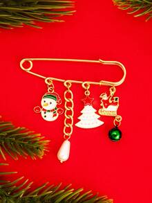 1pc Cute Exquisite Christmas Tree, Santa Claus, Snowman, Bell Pendant Brooch - Multicolor - View 6