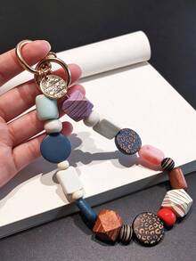 1 Pc Artistic High-Class Mobile Phone Chain - Geometric Irregular Wooden Bead Hand Chain Pendant Hanging Ring High-End Pendant String Beads Wrist Accessories Women's Chain Retro Bracelet Chain Bag Car Keychain Earphone Padding Shell - Multicolor - View 4