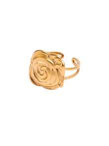 1PC Vintage Rose Flower Rings For Women 18K Gold Plated Stainless Steel Rose Flower Open Adjustable Ring Party Daily Jewelry Gift - Multicolor - View 7