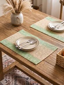 1/2/4/6/Pcs American Country Vintage Minimalist Style Striped Woven Placemats Kitchen Decor Napkins Rectangular Coffee Table TV Cabinet Tablecloth Holiday Party Birthday Party Table Decor Wedding Farmhouse Decor All Seasons - Green - View 9
