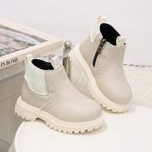Minimalist Cream White Kids' Ankle Boots, Side Zipper Easy On/Off, Versatile Boots For Autumn/Winter - Beige - View 17