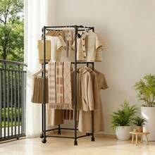 Perchero Giratorio De Piso, Rack Para Ropa PortáTil Con 2 Niveles Ajustables Y Montaje RáPido Sin Taladros, Ahorra Espacio En Dormitorio, BalcóN O LavanderíA(70 * 175cm, Negro) - Negro - Ver 6