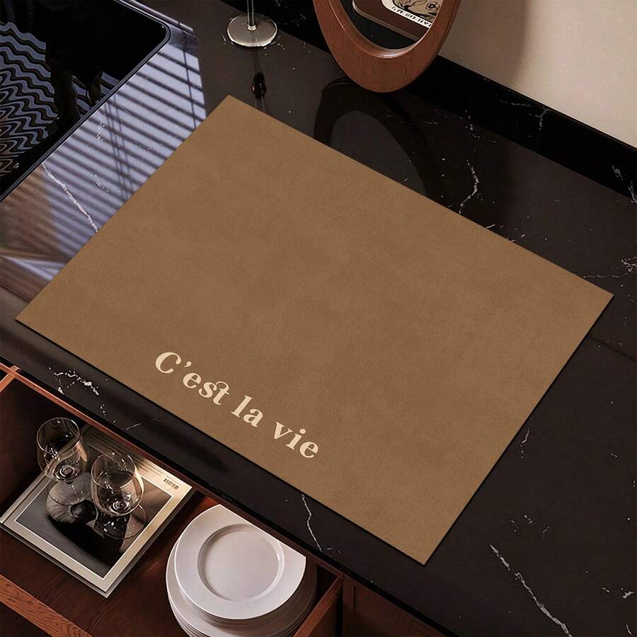 [New Thickened]Kitchen Dish Drying Mat, Table Mat, Absorbent Mat, Countertop Dish Mat, No-Wash Table Mat, Bowl & Plate Drying Mat, Thickness 3.6mm - Brown C'est La Vie - View 1