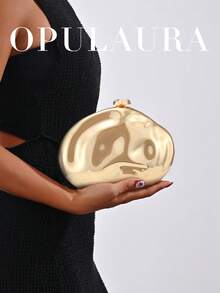OpulAura 女款晚宴包，手拿包，斜挎包，彩色寶石鑲嵌，金色，硬殼包，時尚，奢華，優雅，極簡，個性化，多功能，適合雞尾酒會、聚會、舞會、夜店、約會、生日、晚間活動、約會之夜、舞會及其他場合 - 金色 - 查看 8