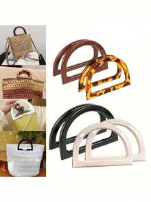 Bag Handle Replacement Parts D-Shaped Wallet Handle Replacement Parts 4 Colors Decorative Bag Handles Suitable For DIY Handbags, Wallets, Beach Bags, Crochet Straw Bags - Multicolor - View 3