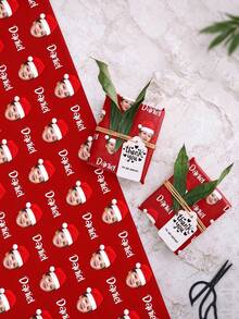 Personalized Photo Wrapping Paper, Fun Customized Portrait Photo Gift Wrapping Paper, Wedding Accessories, Couple Anniversary Gift Wrapping, Christmas Wrapping Paper With Name And Photo: Personalized Santa Hat Gift Wrapping Paper Suitable For Home - Multicolor - View 8