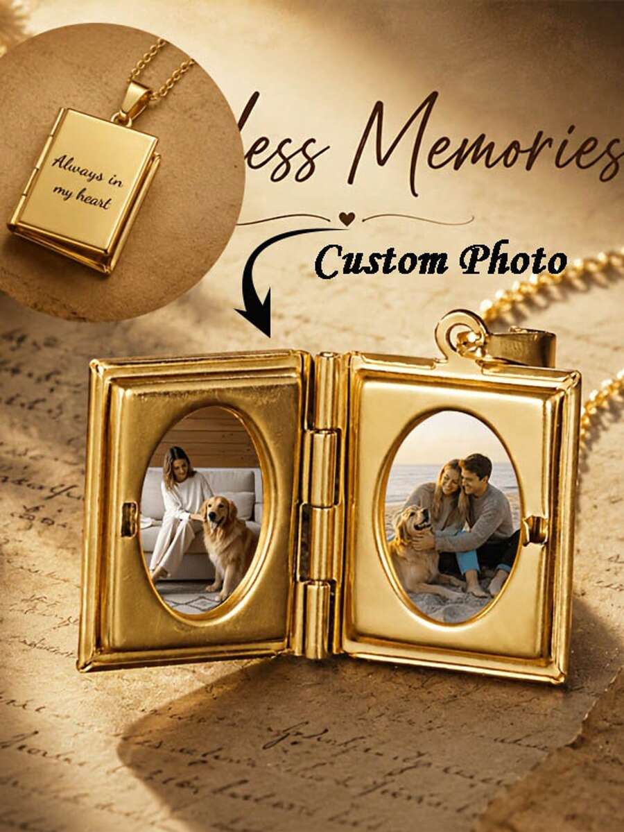 1pc Personalized Photo Necklace, Customized Picture Necklace, Mother Necklace, Memorial Necklace, Family Photo Gift, Birthday Gift For Her, Christmas Gift - Multicolor - View 1