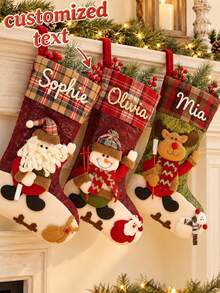 Personalized Christmas Stockings With 3D Santa, Snowman Or Reindeer Decorations, Holiday Hanging Decor, Suitable For Fireplace Mantel Decoration - Multicolor - View 3