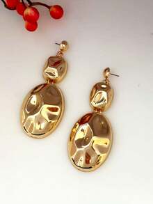 1 Pair Exaggerated Hammered Asymmetrical Oval Patchwork Drop Earrings, Fashion Versatile - Earring - View 1