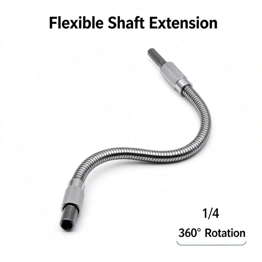 1/4" Metal Flexible Socket Wrench Drive Head, Bendable Flexible Socket Extension Bar Shaft Set, 1/4" Interface 6.35mm - Universal Flexible Shaft - View 1