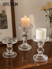 3pcs European Roman Column Glass Candle Holder Set, Minimalist Tabletop Home Decor, Candle Stand For Wedding & Holiday, Ideal Housewarming Gift - Roman Column Candlestick - View 1