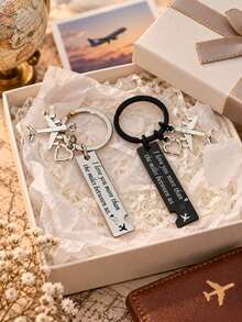 Couple Travel Keychain, Stainless Steel Airplane Heart Charm Key Tag, Long Distance Relationship Gift For Boyfriend Girlfriend - Multicolor - View 7