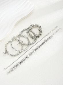 7/6/1pc Punk Street Hip Hop Minimalist Bold Personalized Geometric Pattern Chain Bracelet Set For Women, Vacation, Party, Date, Travel, Shopping, Beach, Banquet, Wedding, Daily Wear, Versatile Combination, New Arrival, Hot In Autumn/Winter - Silver - View 3