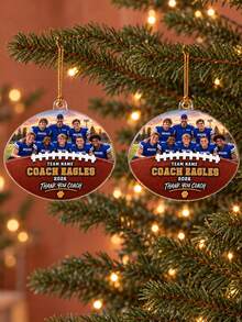 1pc Personalized Football Photo Christmas Ornament,Custom Text & Team Picture Xmas Tree Hanging Decor,Thank You Keepsake Gift, American Football Souvenir, Season Memory Keepsake, Holiday Wall & Tree Hanging Decoration For Football Mentor - Multicolor - View 3