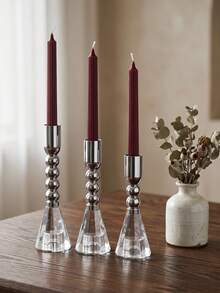 3/2/1pc Silver Metal Candle Holder Set, Modern Tapered Candle Holders With Crystal Base, Elegant Tabletop Centerpiece Decor, Home Decor, Living Room, Dining Table, Wedding, Party, Christmas Decoration, Minimalist Style, Housewarming Gift - Minimalist and Stylish - View 3