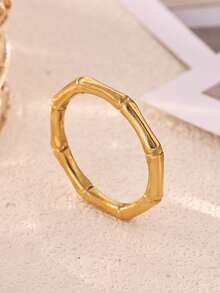 1PC Minimalist Bamboo Band Rings For Women 18K Gold Plated Stainless Steel Bamboo Ring Daily Party Christmas Jewelry Gift - Multicolor - View 5