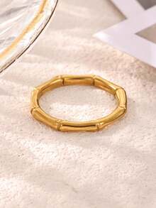 1PC Minimalist Bamboo Band Rings For Women 18K Gold Plated Stainless Steel Bamboo Ring Daily Party Christmas Jewelry Gift - Multicolor - View 4