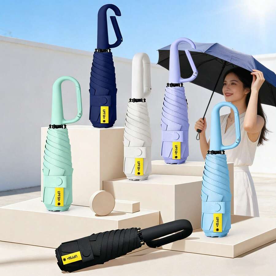 50+ UPF Automatic Umbrella - Windproof Sun Protection, Ultimate UV Protection, Easy Fold Design, Manual Open/Close, Fashionable Minimalist, Ultra-Portable Lightweight, Multi-Functional Sun And Rain Protection, And Convenient Circular Handle - Ideal Choice For Outdoor Exploration And Travel 1pc - Multicolor - View 1