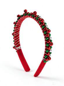 Christmas 2/1pc Girls Christmas Jingle Bell Beaded Headband, Red Green Holiday Party Hair Hoop Hair Accessory - Multicolor - View 8