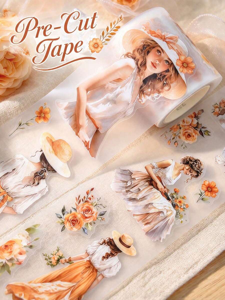 DANKUN Upgraded Large Size Die-Cut Washi Tape, Easy To Tear And Use, Non-Repeating Pattern On One Roll, Matte PET Tape Sticker Roll, For Junk Journal, Scrapbooking, DIY Collage - Large Size - View 1