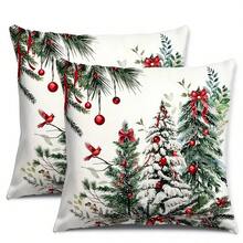 Set 4 Buah Sarung Bantal Hias Motif Natal Santa, Rusa Kutub, Manusia Salju, Pohon Natal, Sarung Bantal Dekoratif untuk Sofa, Rumah, Dekorasi Kamar Tidur, Dekorasi Ruangan, Dekorasi Natal - Hijau - View 7
