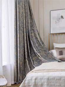 1PC Grommet Top Atmospheric Nordic Minimalist Black Hot Stamping Blackout Curtains - Grey - View 9