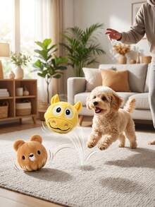 1pc Cute Animal Plush Bouncing Pet Toy Ball, Bear And Hippo Design, Soft Chew Squeaky Toy, Suitable For Puppies And Kittens Interactive Bouncing Play Toy, Indoor And Outdoor Puppy And Kitten Training Toy Gift - Multicolor - View 2