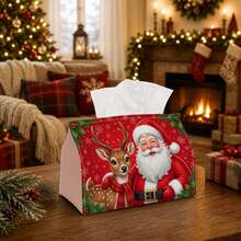1pc Vintage Holiday Tissue Box | Multi-Functional Christmas Napkin Holder, Suitable For Home, Christmas Car Decor, Reindeer Top Hat Candy Cane Font - Seasonal Decorative Tissue Box For Living Room - Multicolor - View 14