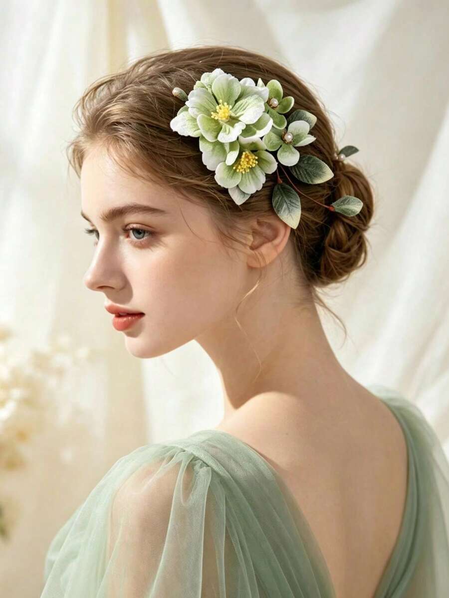 1件水晶新娘婚禮髮梳珍珠髮夾女性與女孩髮飾 - 9801 - 查看 1