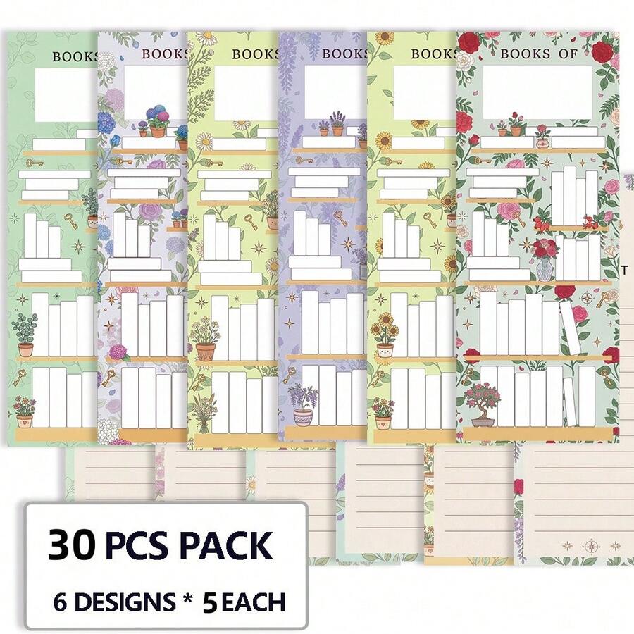 30pcs Reading Tracker Bookmarks Mixed Color Floral Botanical Bookshelf Cards Double-Sided Rustic Style Book List Record Planner Accessories Aesthetic Book Lover DIY Handmade 2.56x6.5 Inches - 6-pack Assorted - View 1