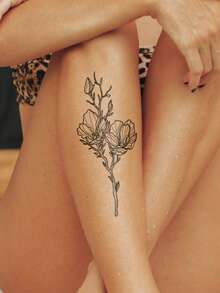 6PCS Artistic Floral Feather English Pattern Party Gift Holiday Gift DIY Music Festival Temporary Tattoo Stickers For Arm, Shoulder, Neck, Waist, Abdomen, Leg, Waterproof Body Skin - Black - View 5